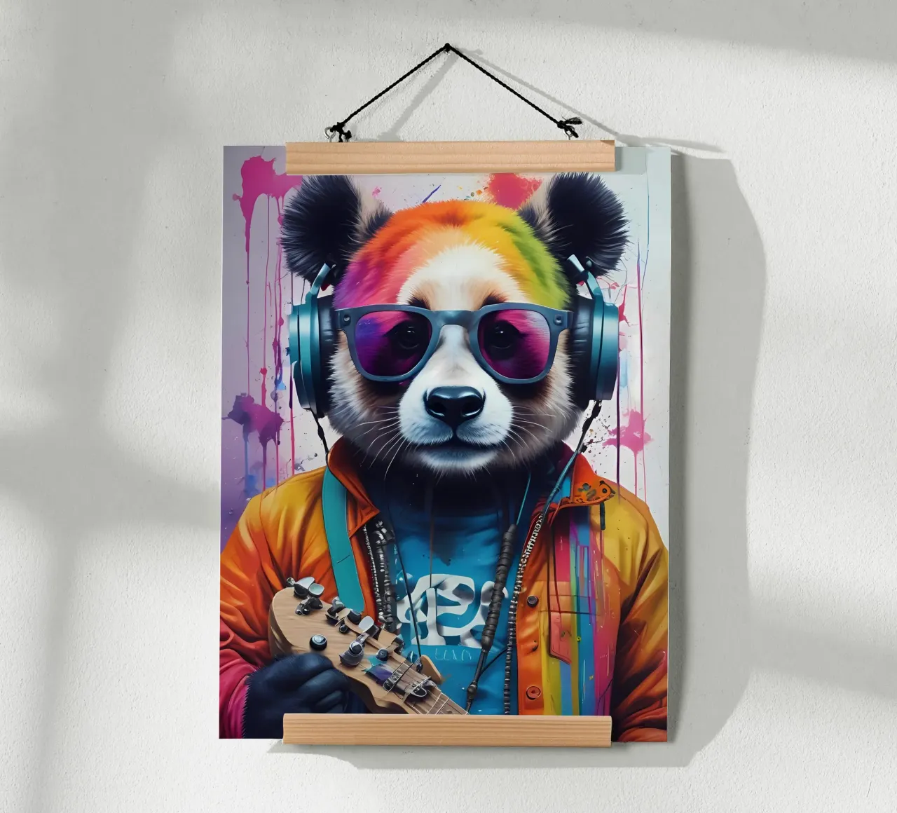 Panda in glassa con cuffie poster con telaio in alluminio da MakArena