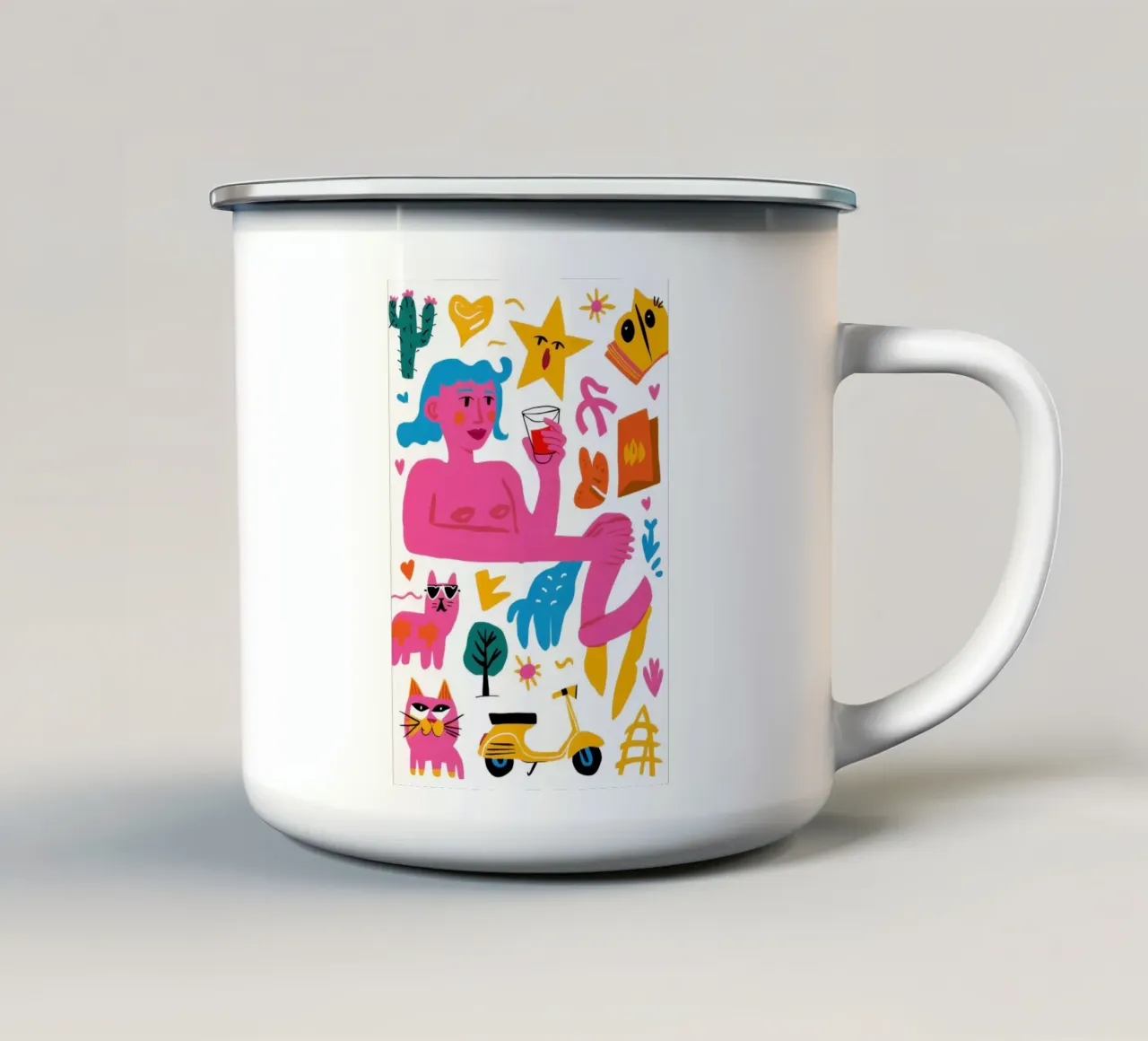 Speelse krabbelwereld emaille mok van Trace Brush