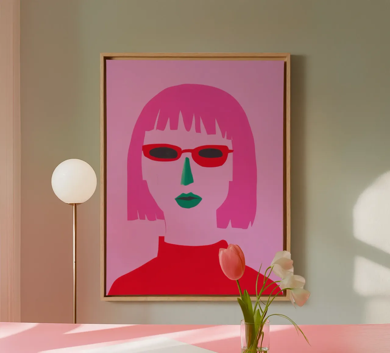 Pop Art Pink Attitude Leinwand mit Schattenfugenrahmen von Trace Brush
