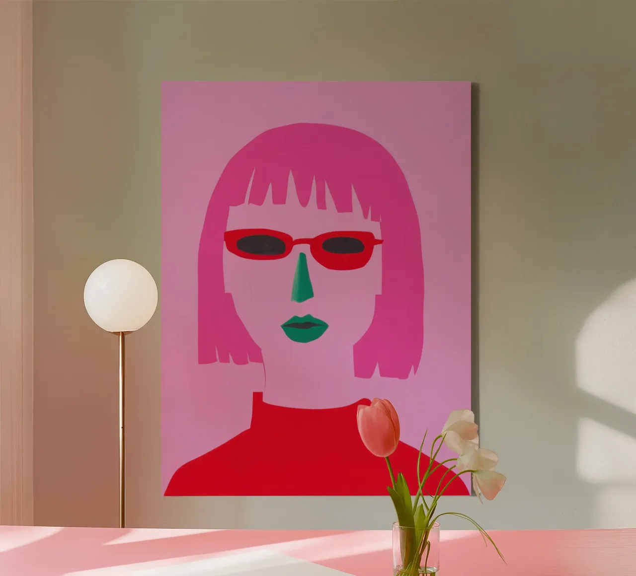 Pop Art Pink Attitude Leinwand mit Schattenfugenrahmen von Trace Brush