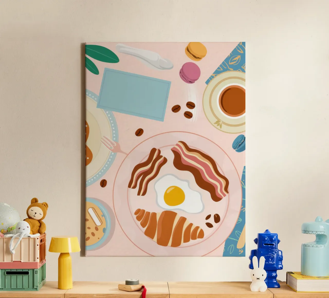 Breakfast Table Flatlay canvas with Floater frame by Gaia Viesta