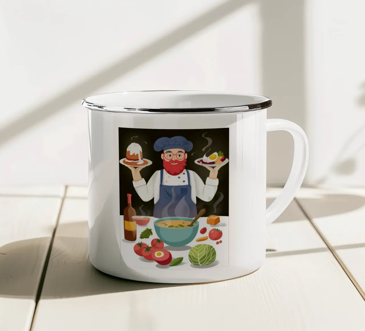 Benvenuto da parte dello chef tazza in smalto da Trace Brush