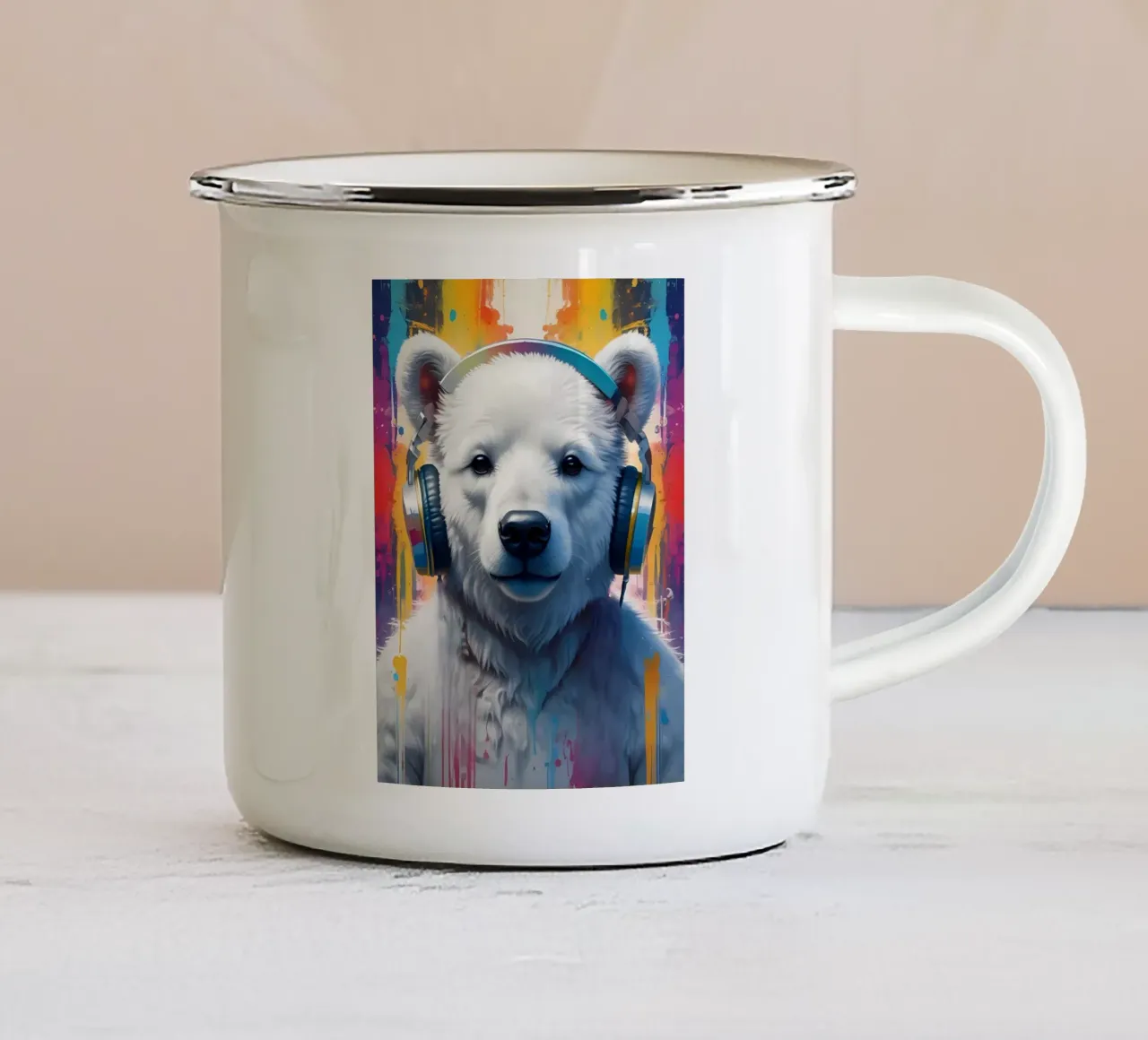 Orso bianco dj art tazza in smalto da MakArena