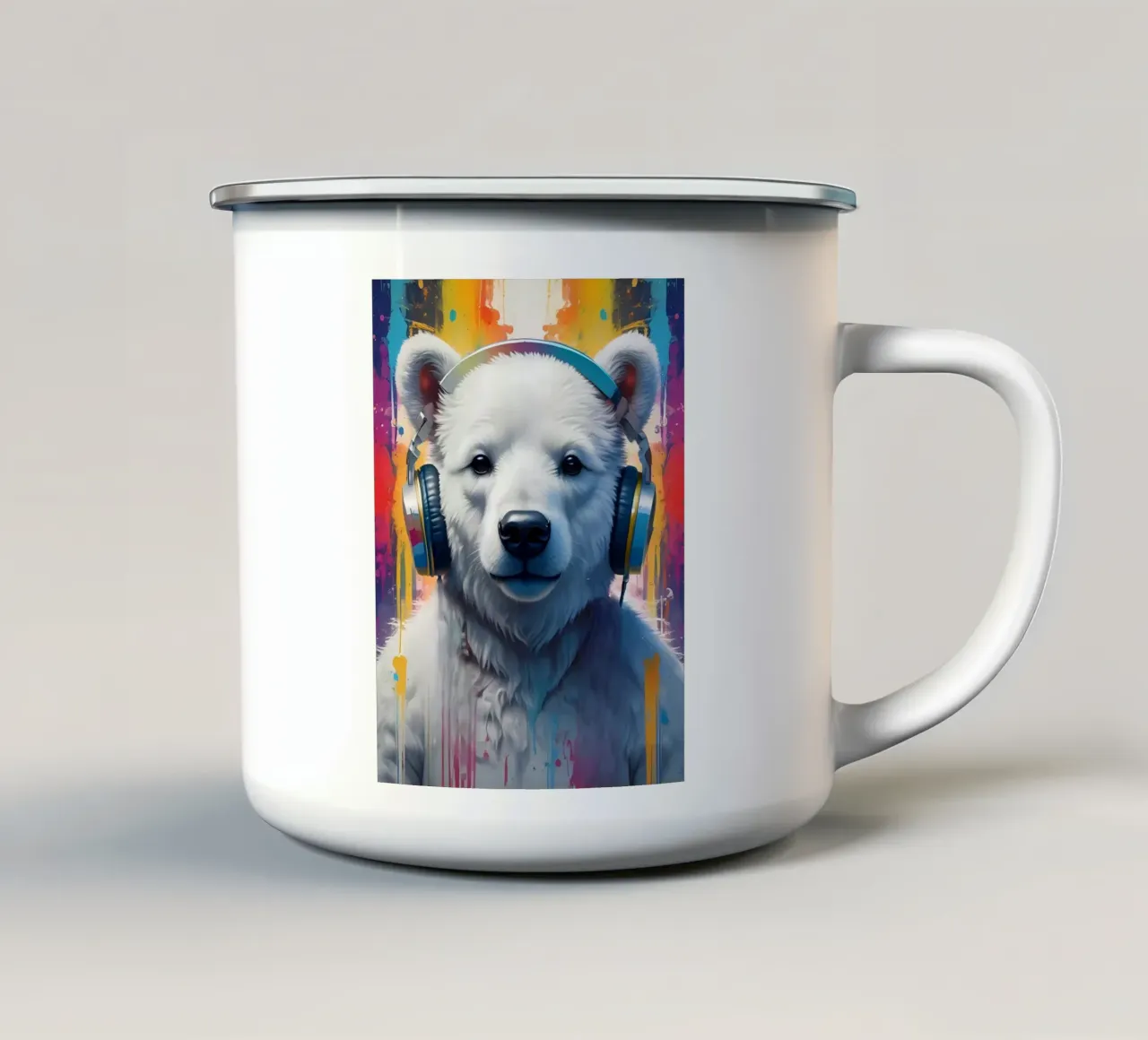 Orso bianco dj art tazza in smalto da MakArena