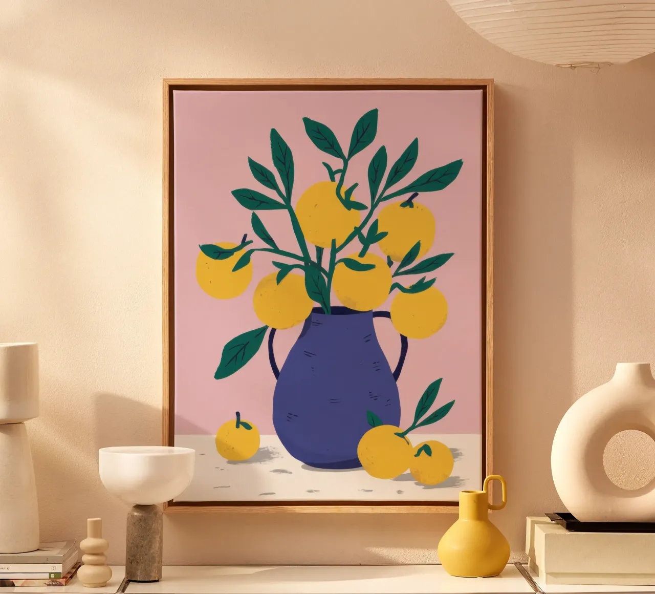 Lemon Branch Vase canvas with Floater frame by Gaia Viesta