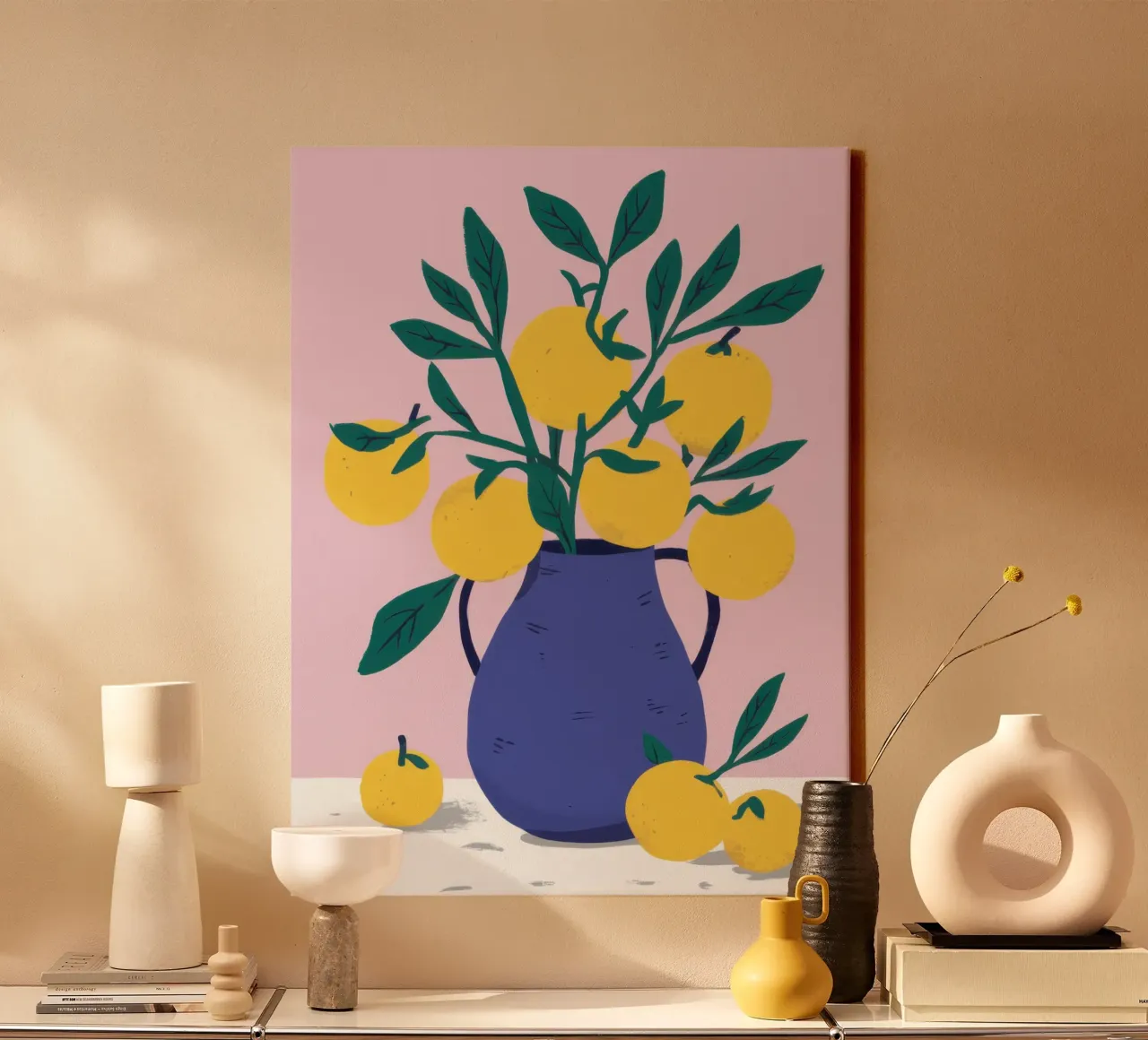 Lemon Branch Vase canvas with Floater frame by Gaia Viesta