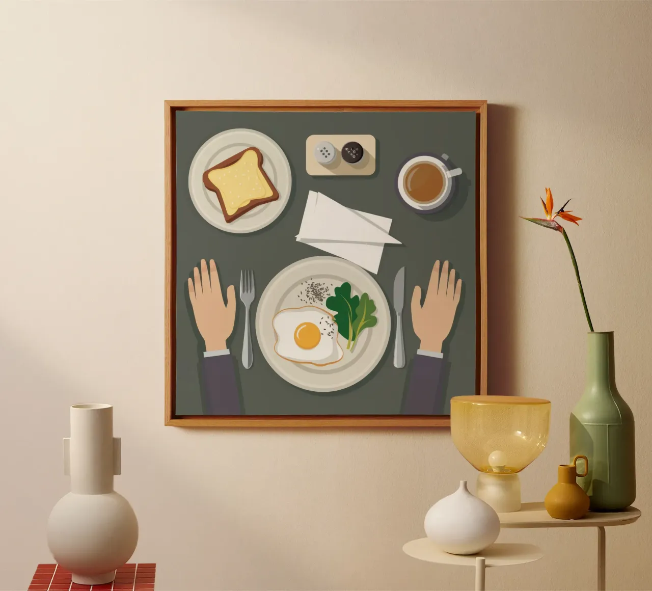 Pasto mattutino minimalista tela con Cornice a cassetta da Trace Brush