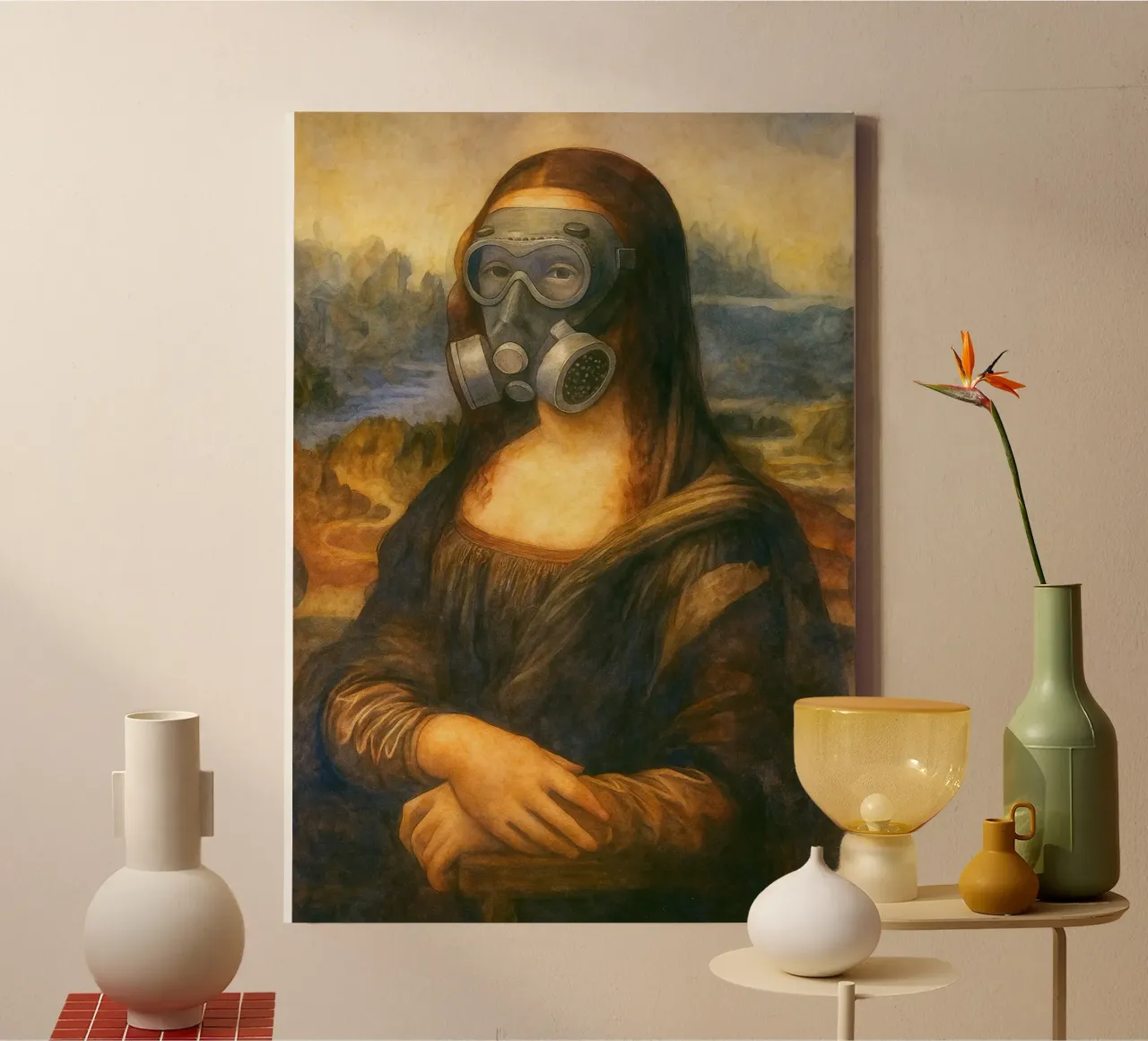 gemaskerde vrouwen grappige badkamer tekening illustratie canvas met Baklijst van citralake
