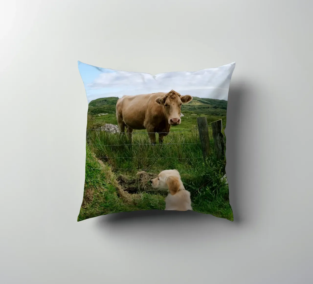 Uno sguardo curioso oltre la recinzione cuscino da The Wild Creative Studio