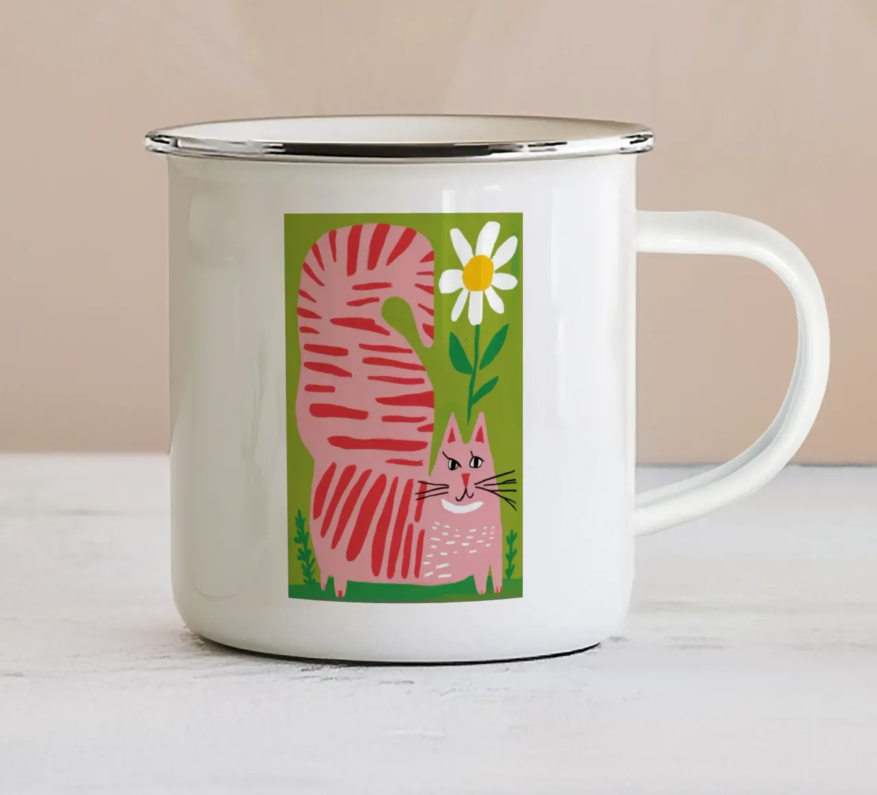 Gatto a righe Daisy tazza in smalto da Gaia Viesta