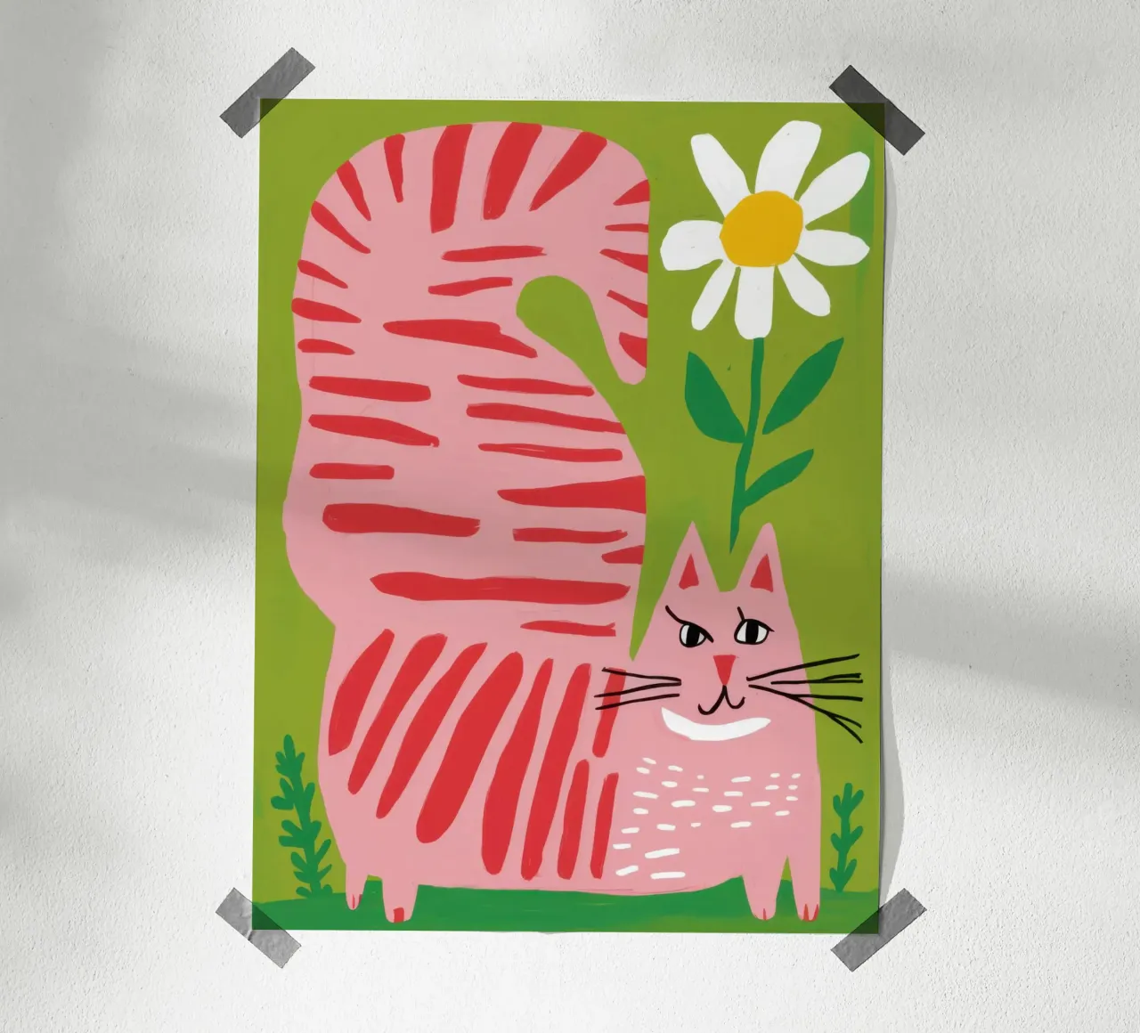 Gatto a righe Daisy poster con telaio in legno da Gaia Viesta