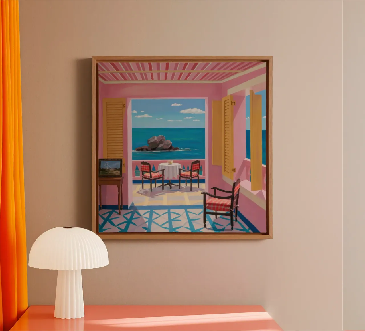 Sogno di un ristorante sul mare tela con Cornice a cassetta da Irish Strokes
