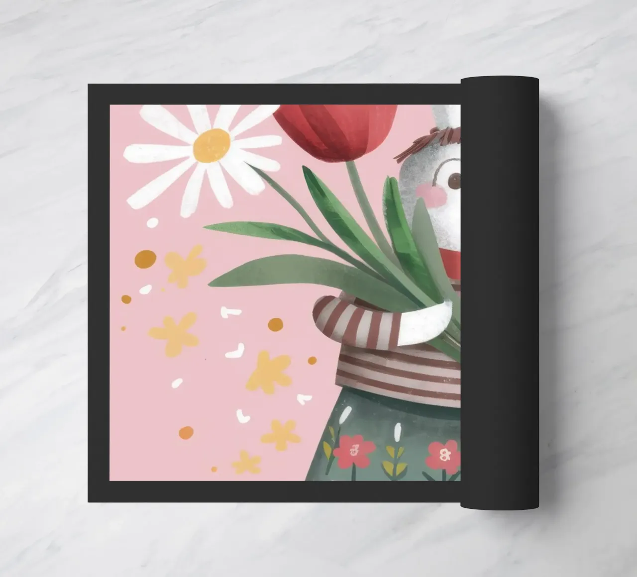 Rabbit with Tulips doormat by Irish Strokes