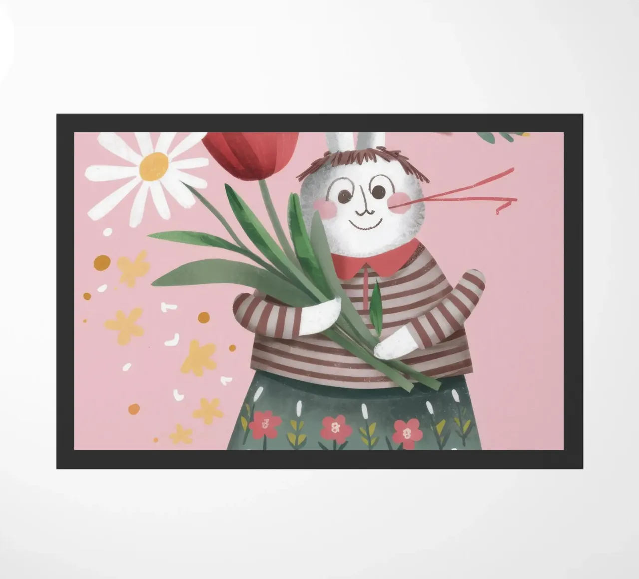 Rabbit with Tulips doormat by Irish Strokes