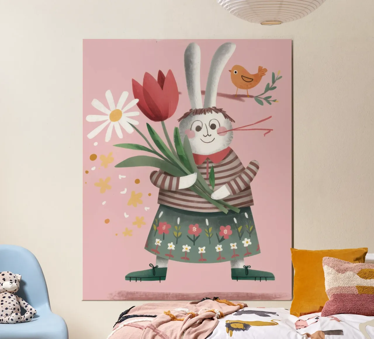 Coniglio con tulipani poster da Irish Strokes