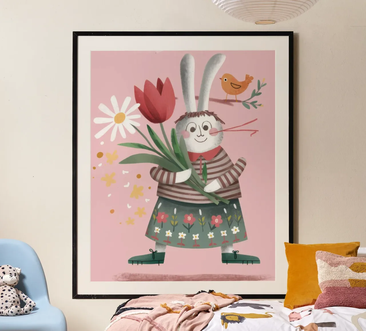 Coniglio con tulipani poster da Irish Strokes