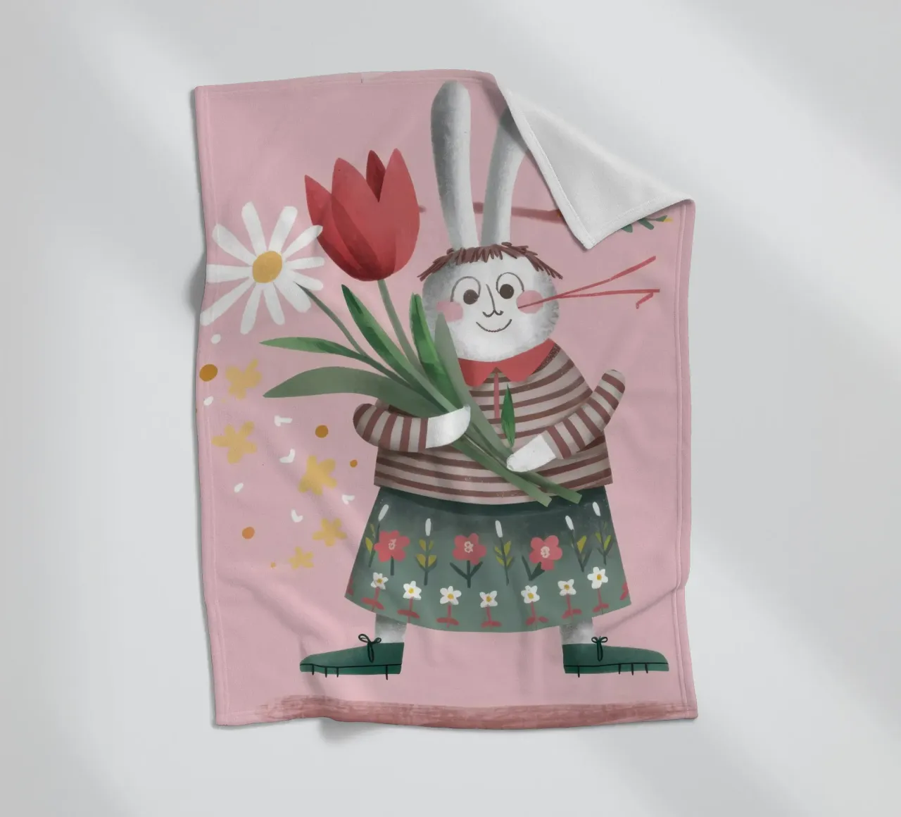Rabbit with Tulips fleece blanket by Irish Strokes