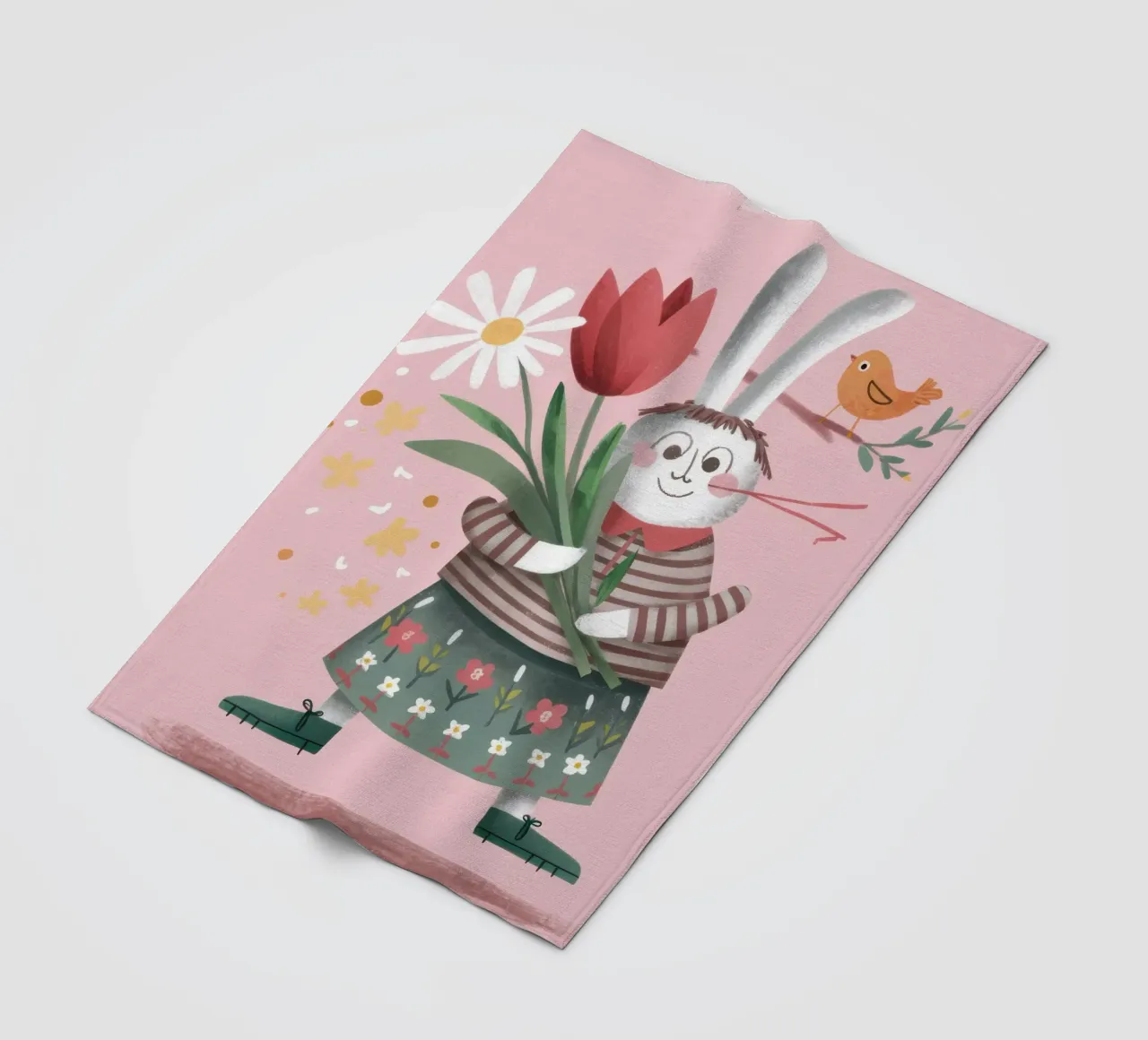 Rabbit with Tulips fleece blanket by Irish Strokes