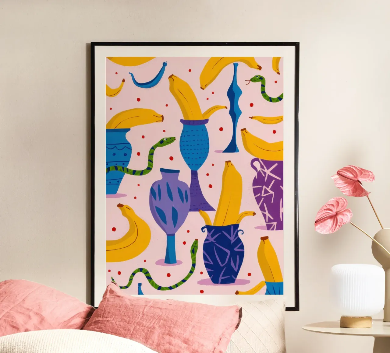 Pattern di frutta Pop Art poster con telaio in alluminio da Luna Aura