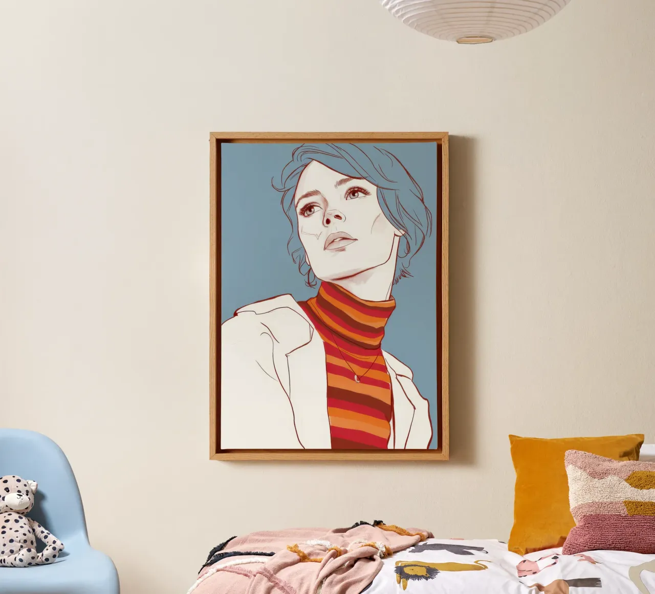 Contemplative Turtleneck Gaze canvas with Floater frame by Gaia Viesta