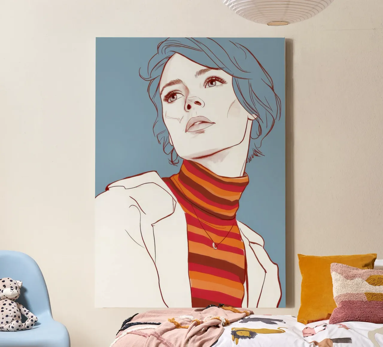 Contemplative Turtleneck Gaze canvas with Floater frame by Gaia Viesta