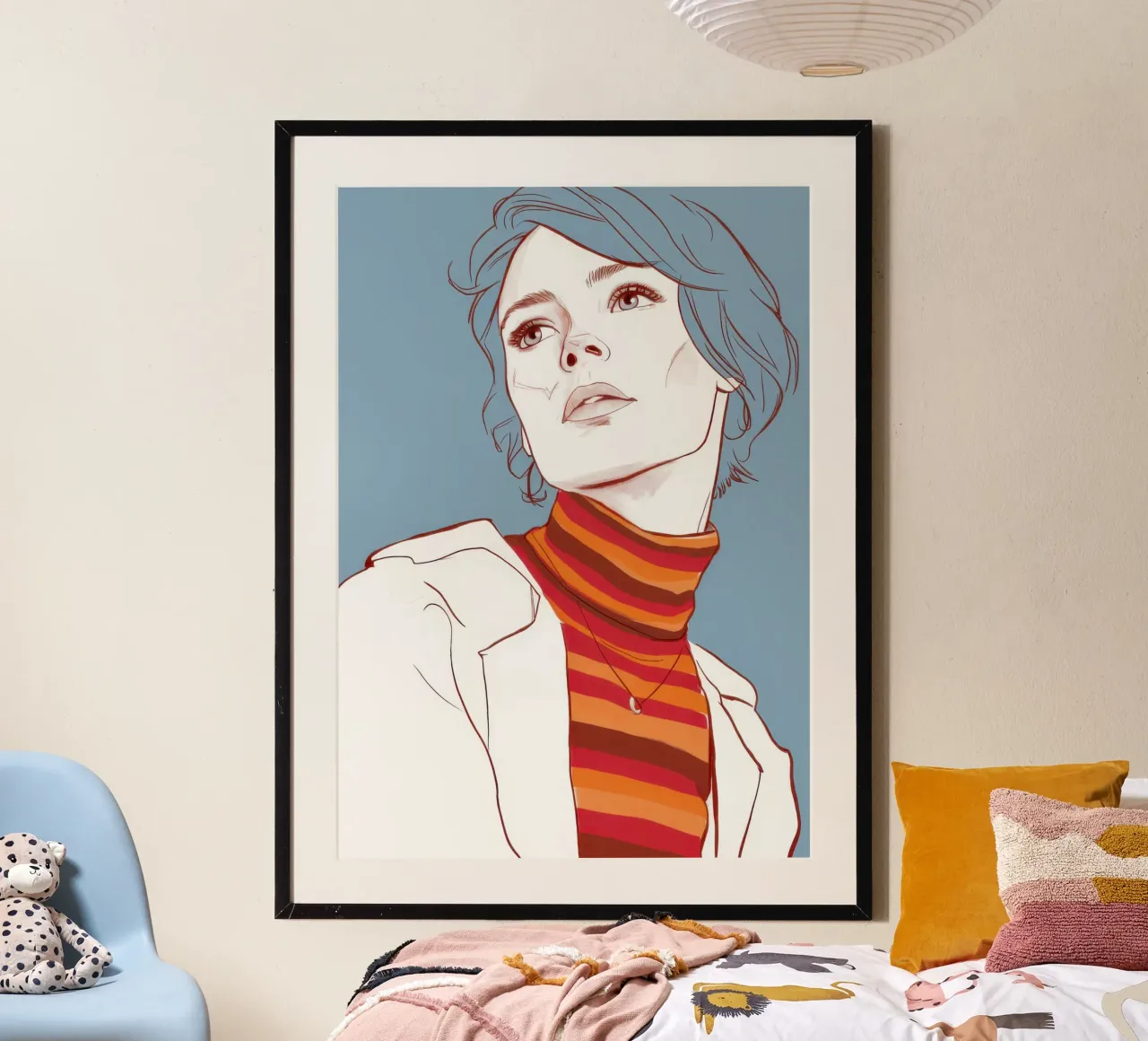 Contemplative Turtleneck Gaze poster with aluminum frame by Gaia Viesta