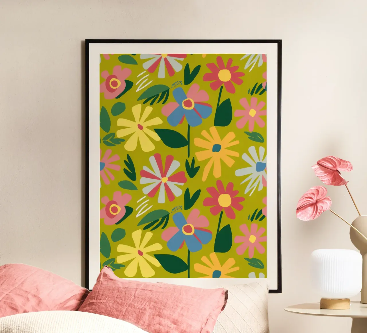 Fiori di Prato Gioioso poster con telaio in legno da Gaia Viesta