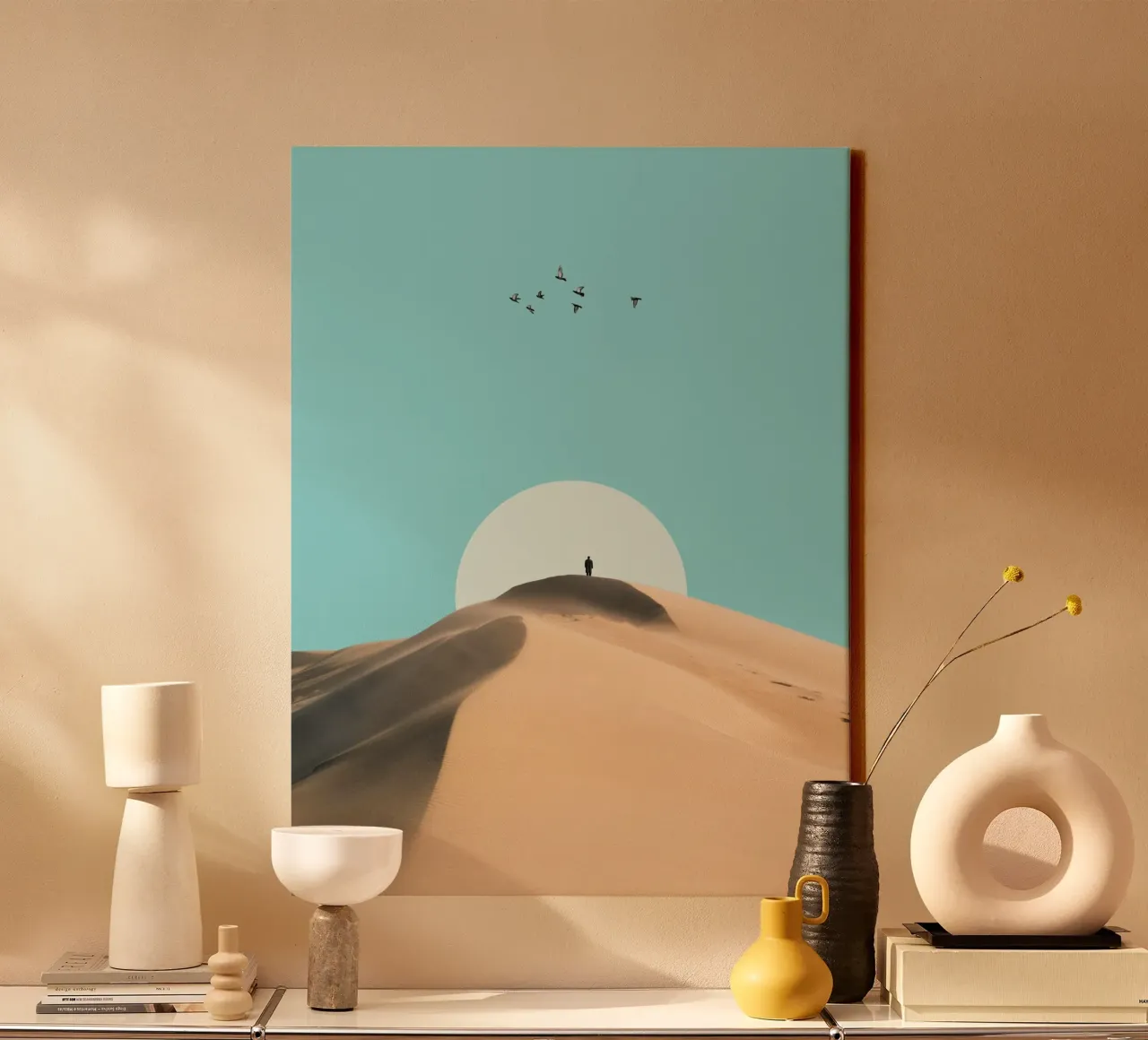 Poster minimalista Dune del deserto tela con Cornice a cassetta da Dapidoka
