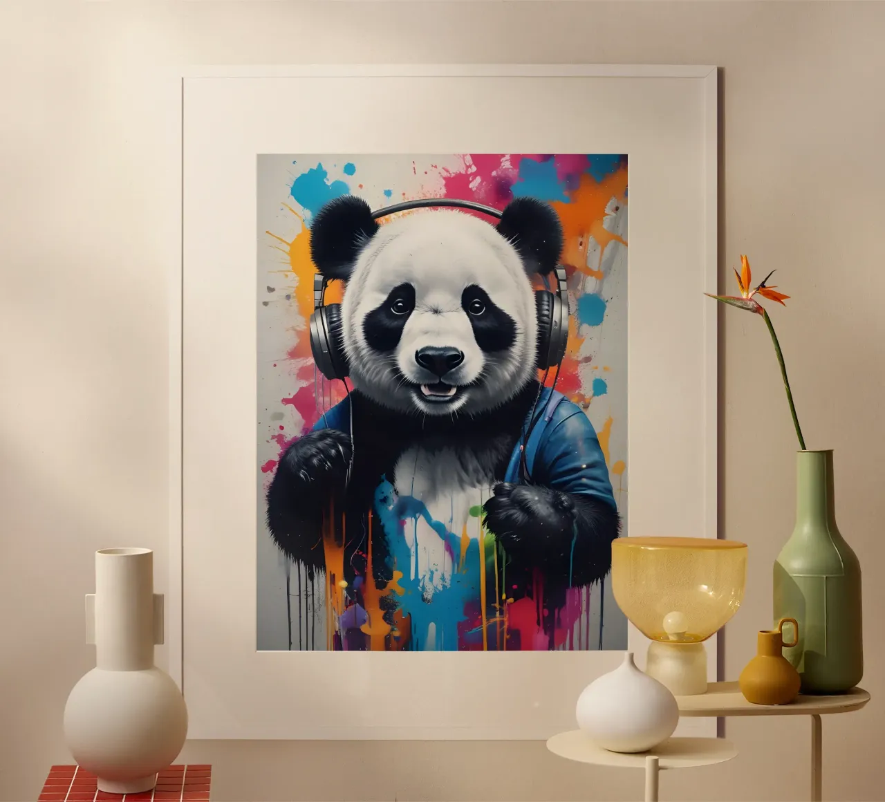 Panda tanzt mit Kopfhörern Poster mit Aluminium Rahmen von MakArena
