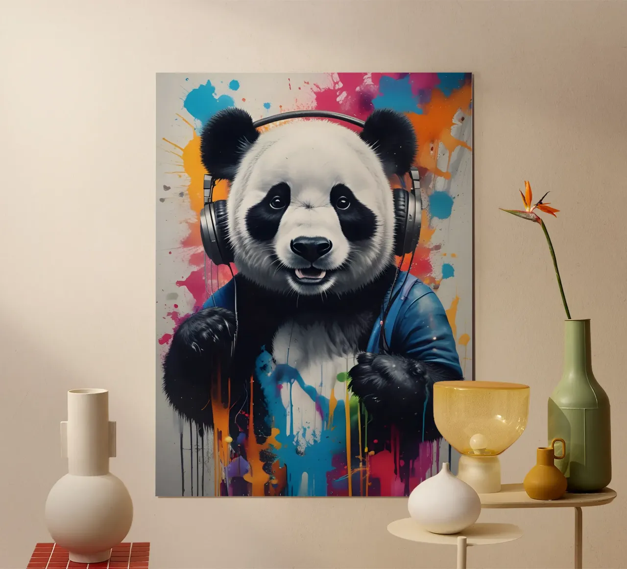 Panda tanzt mit Kopfhörern Poster mit Aluminium Rahmen von MakArena