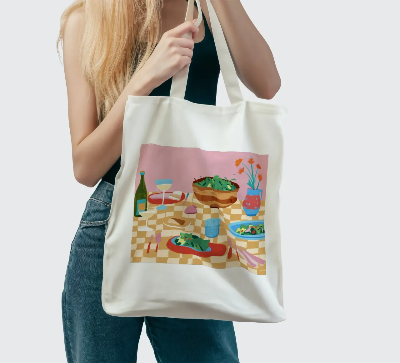 Pranzo in tessuto a scacchi borsa in juta da Luna Aura