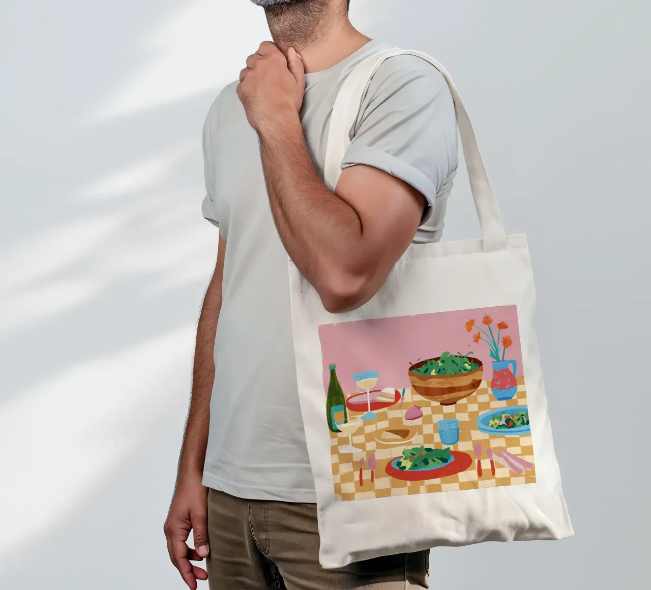 Pranzo in tessuto a scacchi borsa in juta da Luna Aura