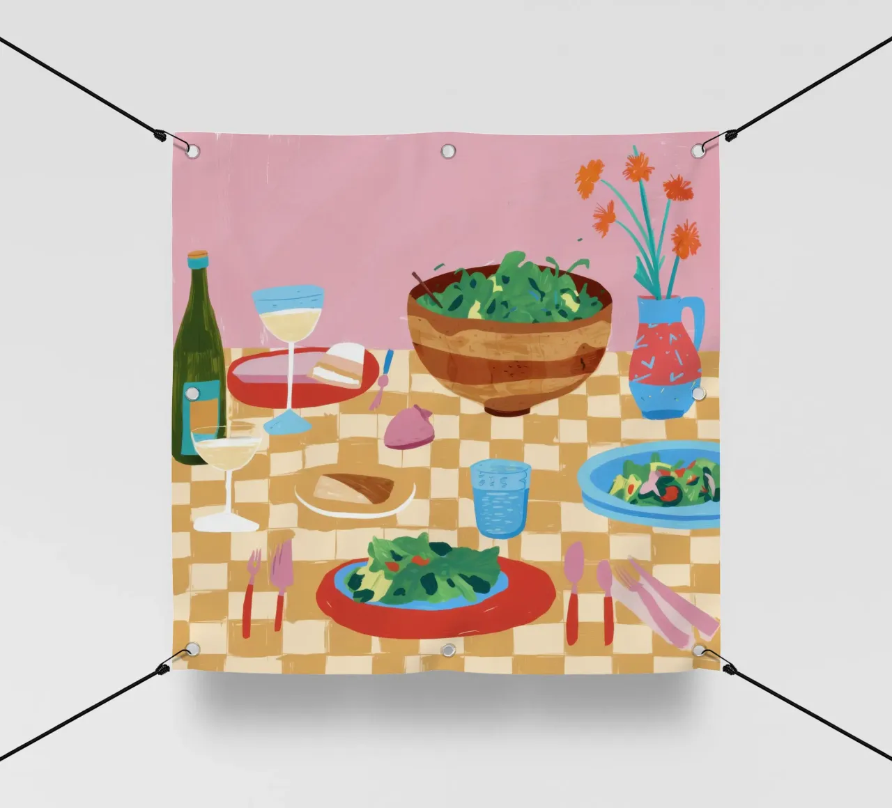 Pranzo in tessuto a scacchi telo in pvc da Luna Aura