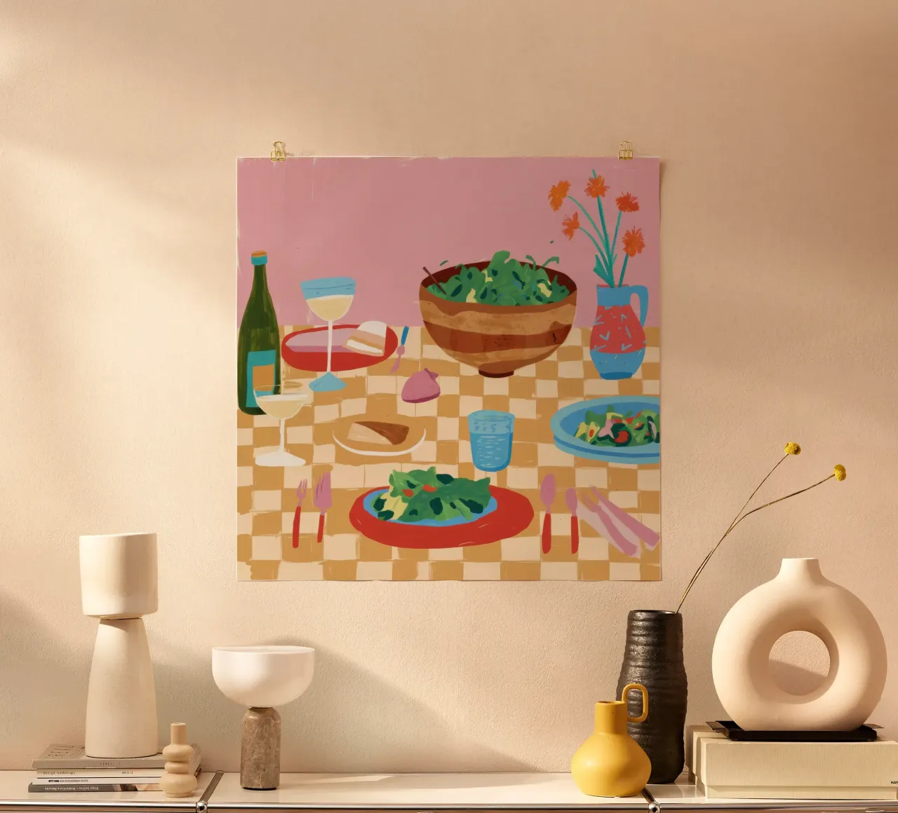 Pranzo in tessuto a scacchi poster da Luna Aura