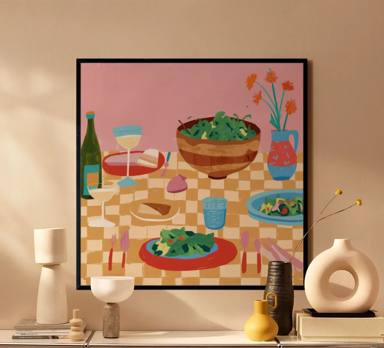 Pranzo in tessuto a scacchi poster da Luna Aura