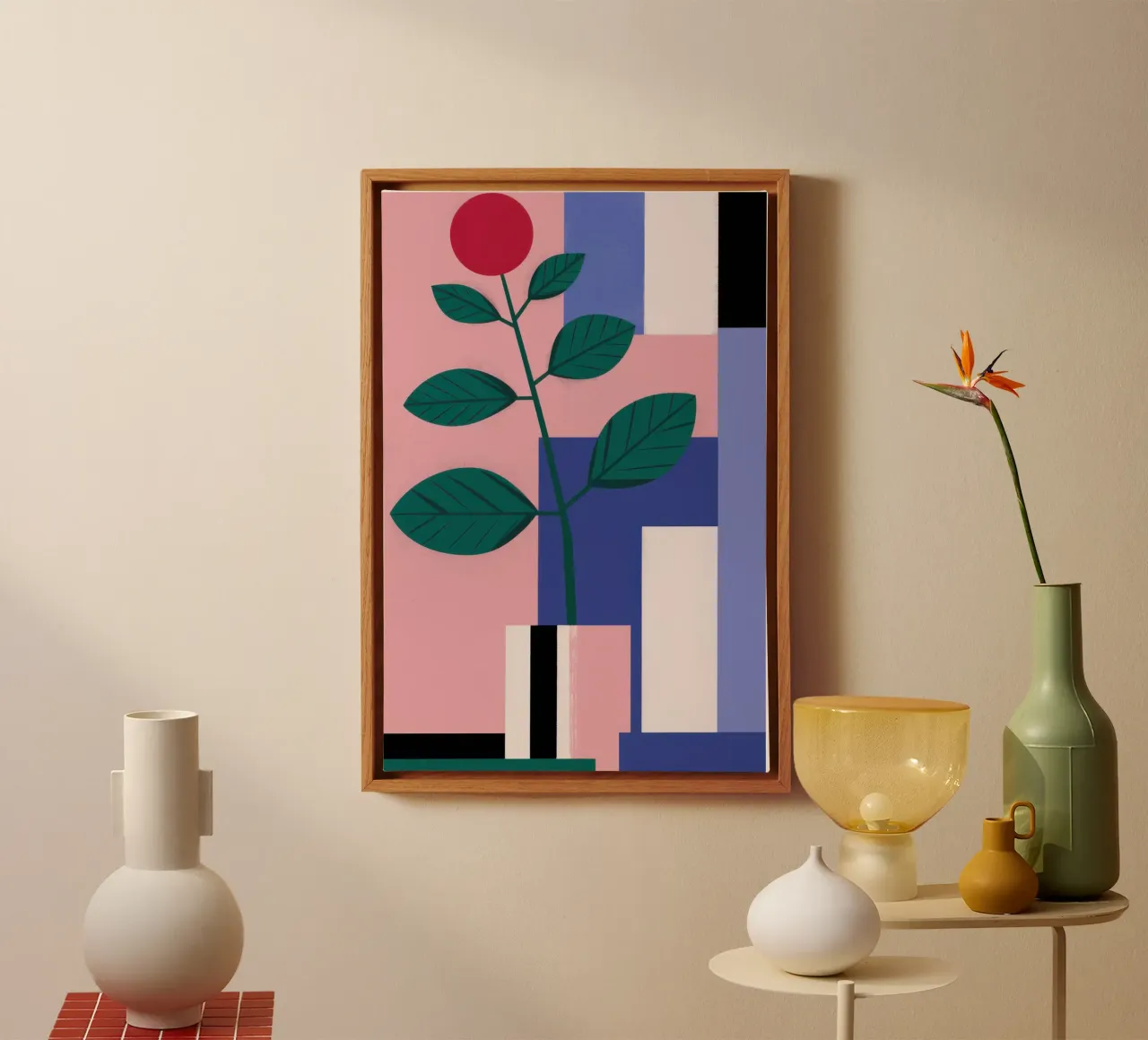 Geometrischer Anstieg der Blüte Leinwand mit Schattenfugenrahmen von Selene Shade