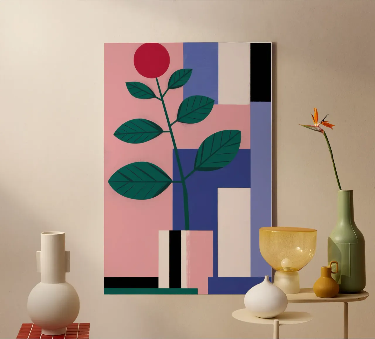 Geometrischer Anstieg der Blüte Leinwand mit Schattenfugenrahmen von Selene Shade