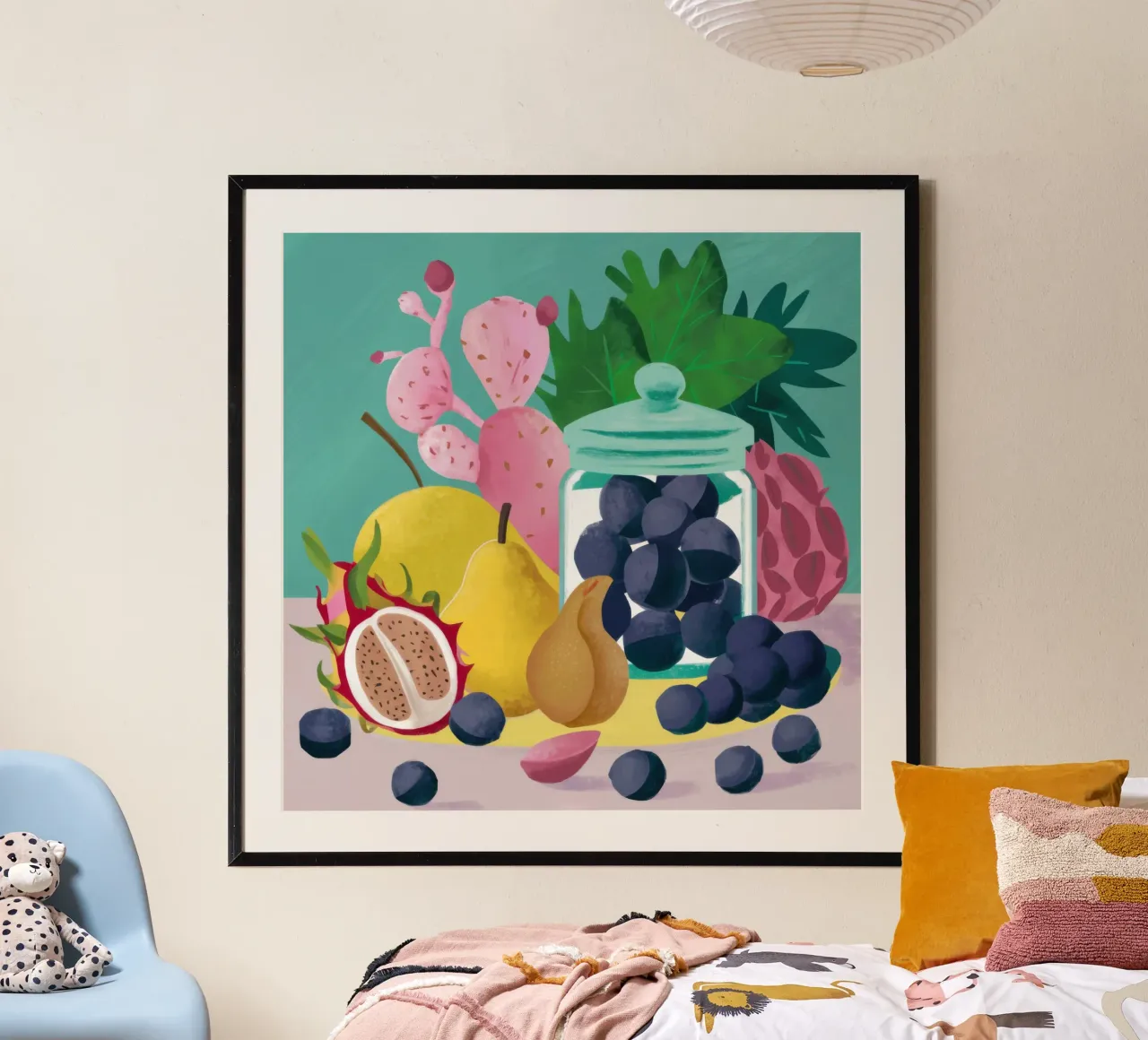 Frutta verdeggiante in abbondanza poster con telaio in legno da Selene Shade