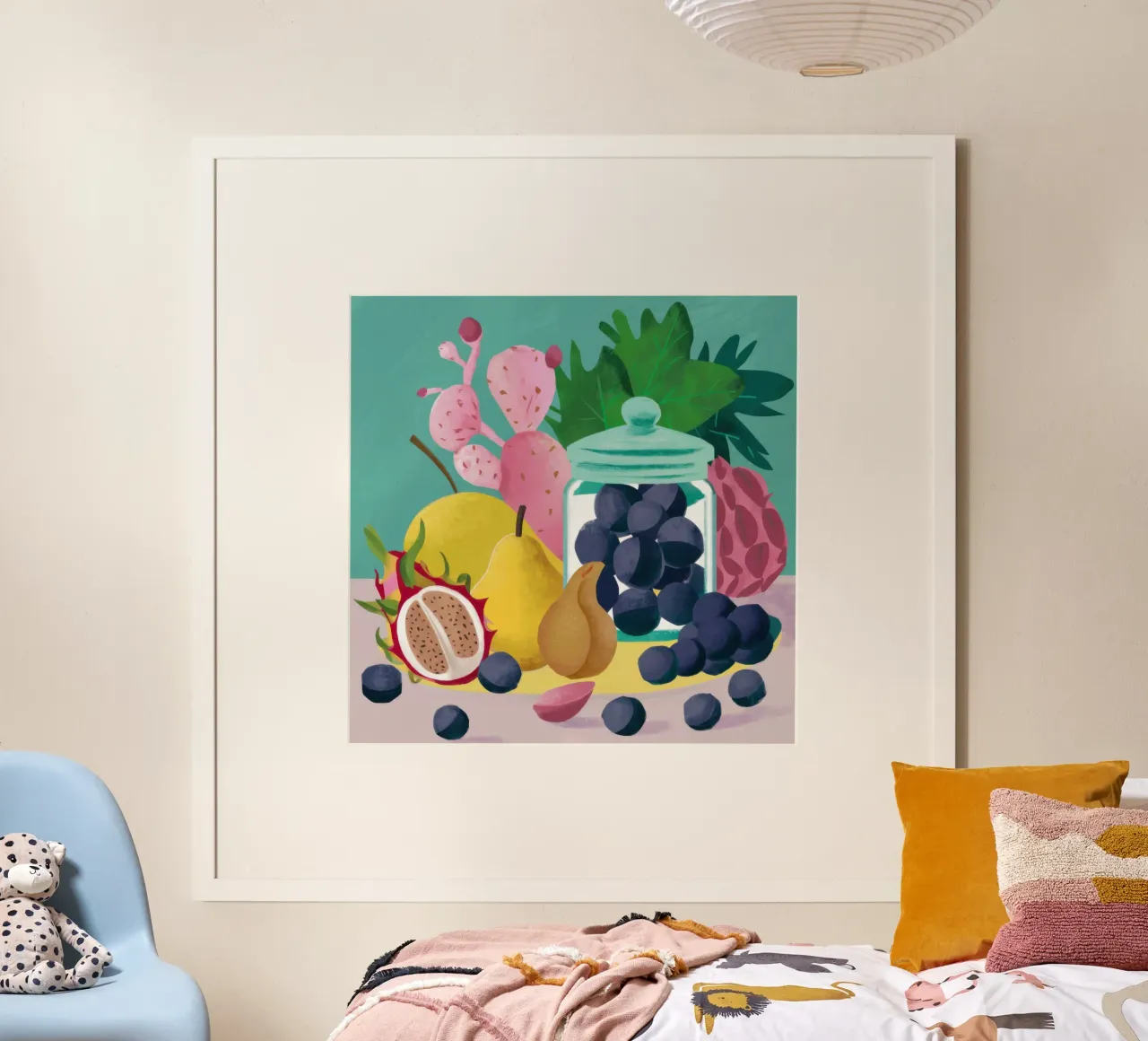 Frutta verdeggiante in abbondanza poster con telaio in legno da Selene Shade