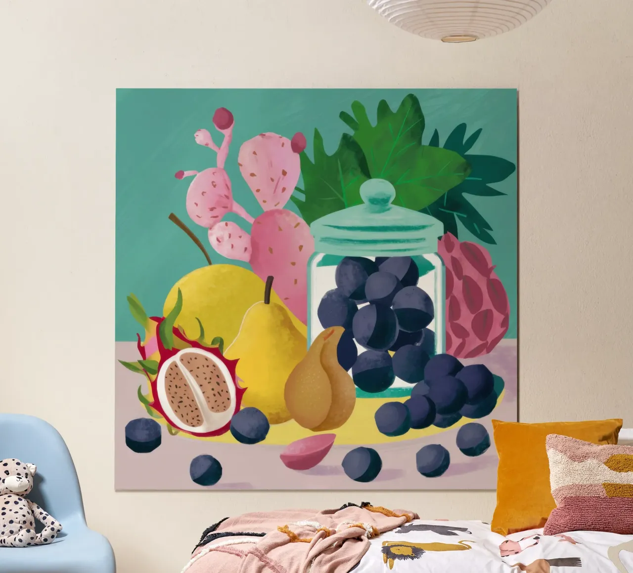 Frutta verdeggiante in abbondanza poster con telaio in legno da Selene Shade