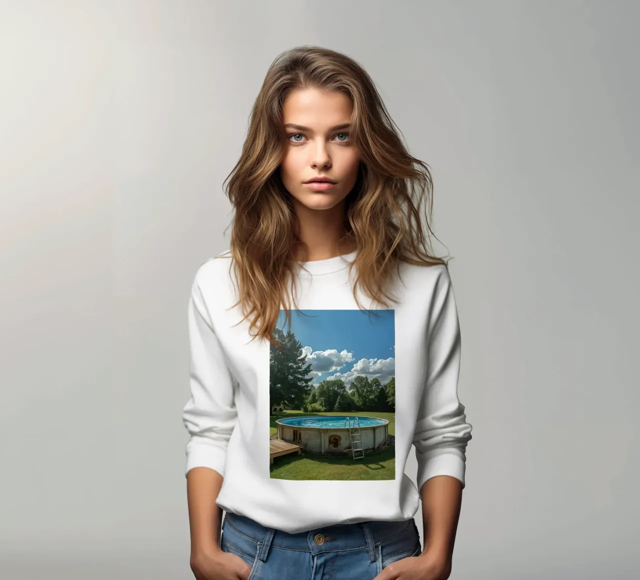 Piscina fuori terra con scala e terrazza in cortile felpa da DesignDoodle