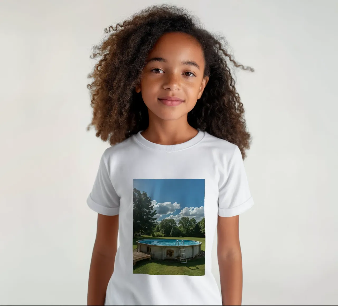 Piscina fuori terra con scala e terrazza in cortile t-shirt bambini da DesignDoodle