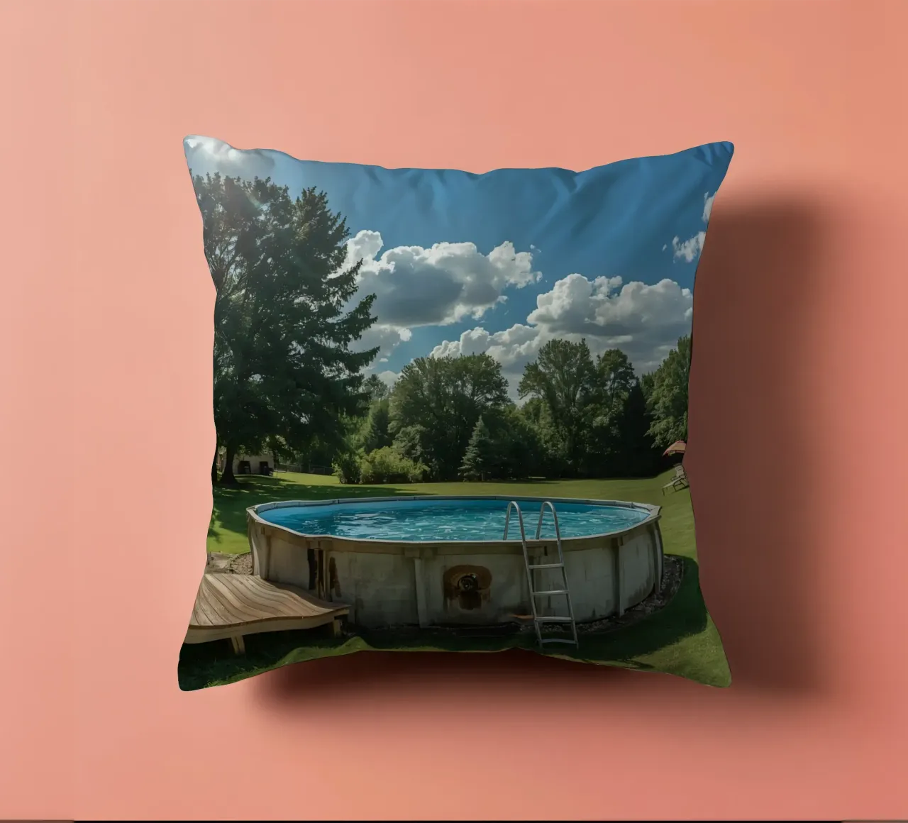 Piscina fuori terra con scala e terrazza in cortile cuscino da DesignDoodle