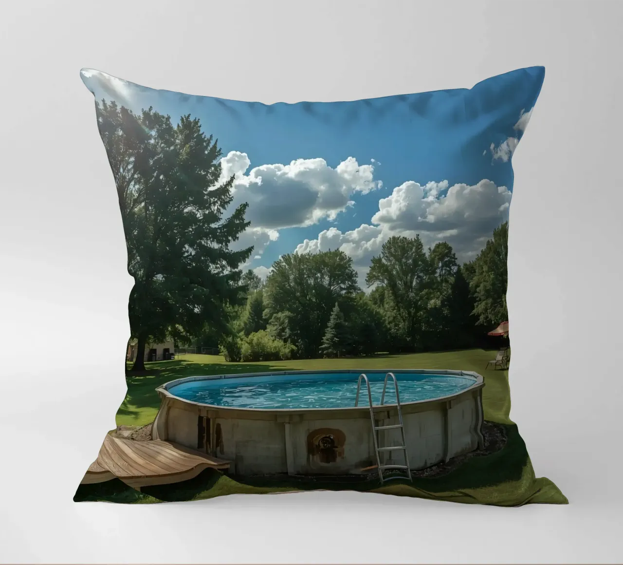 Piscina fuori terra con scala e terrazza in cortile cuscino da DesignDoodle