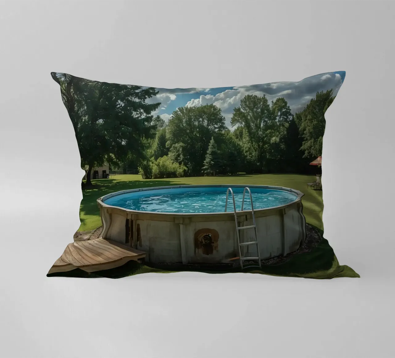 Piscina fuori terra con scala e terrazza in cortile cuscino da DesignDoodle