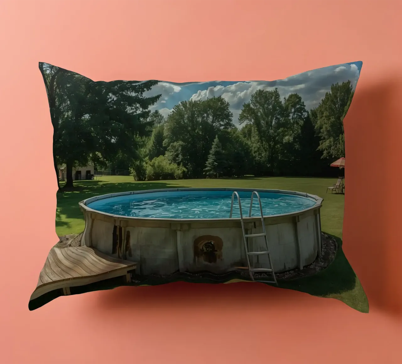 Piscina fuori terra con scala e terrazza in cortile cuscino da DesignDoodle