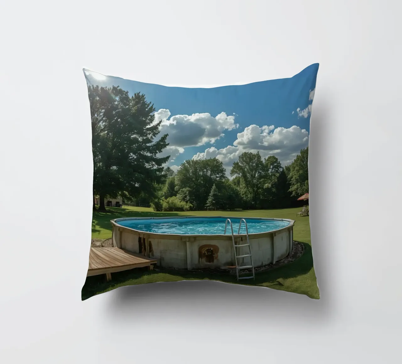 Piscina fuori terra con scala e terrazza in cortile cuscino da DesignDoodle