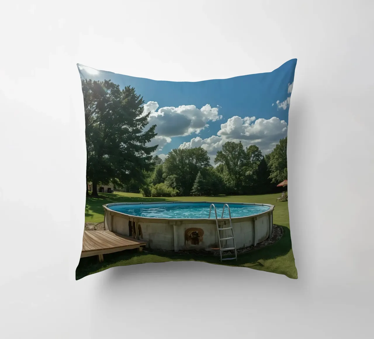 Piscina fuori terra con scala e terrazza in cortile cuscino da DesignDoodle