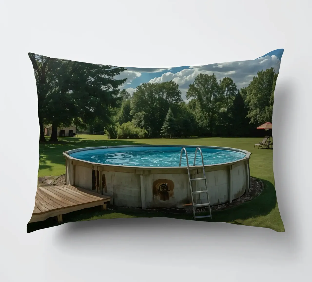 Piscina fuori terra con scala e terrazza in cortile cuscino da DesignDoodle