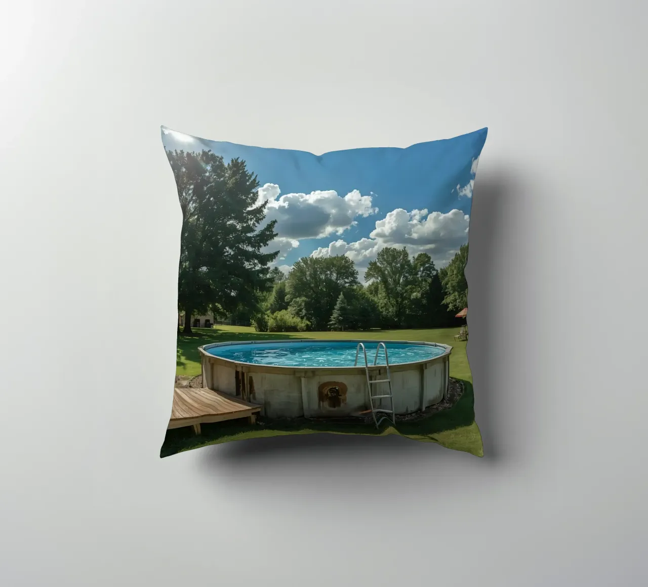 Piscina fuori terra con scala e terrazza in cortile cuscino da DesignDoodle